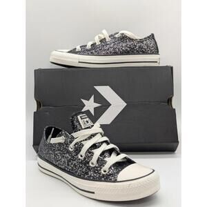 Womens Size 6 Converse Chuck Taylor All Star Ox Glitter Sneaker Black Silver New